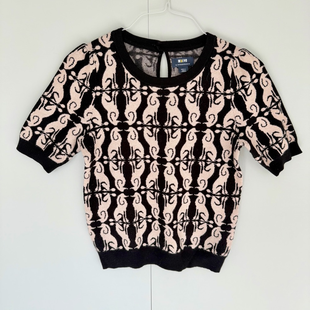 MAEVE x ANTHROPOLOGIE Harmon Jacquard Sweater Tee in Black White Poodle - Picture 3 of 9